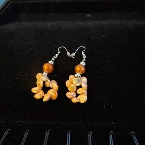 Vintage Beaded Silver and Orange Shell Earrings